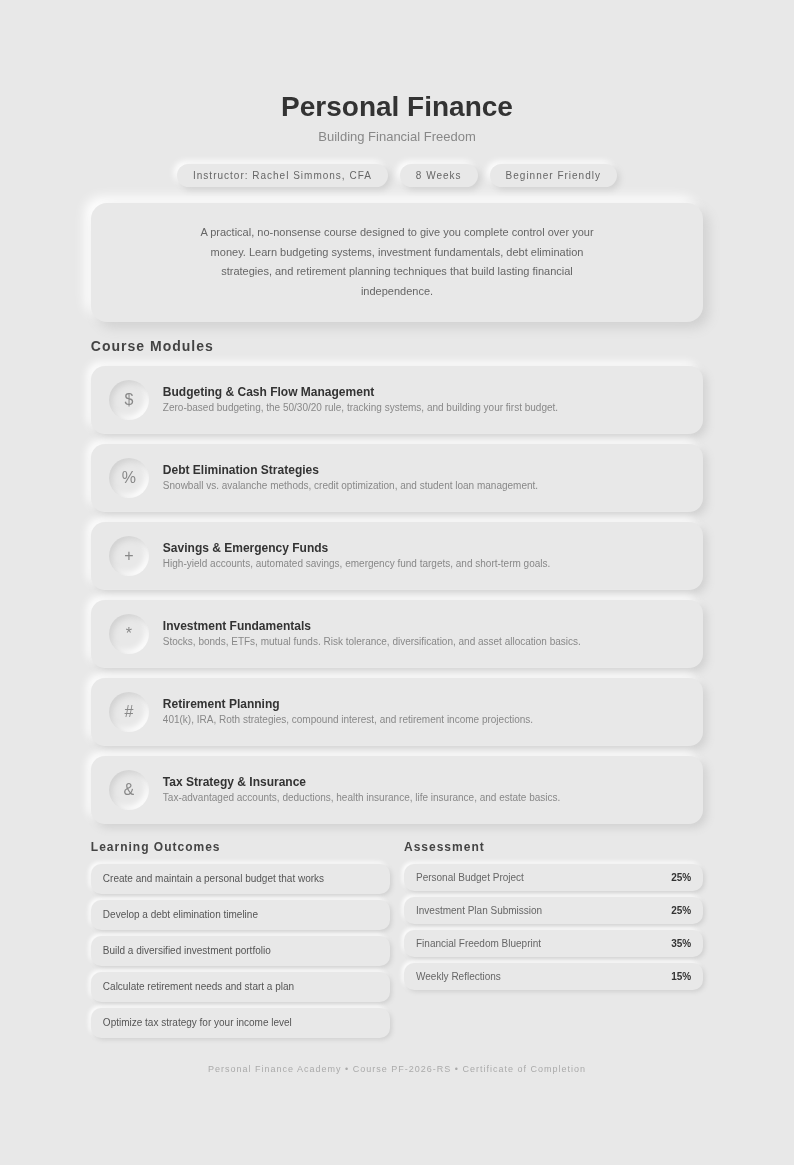 Neomorphic soft course creator
